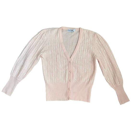 Vtg Marisa Christina Sweater Set Women M Angora Lambswool Beaded Cardigan Pink - Picture 3 of 11